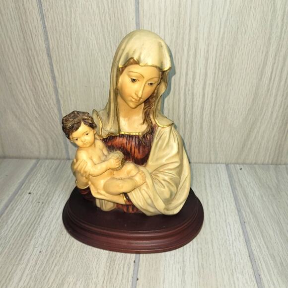 Vintage Italian A Santini Virgin Mary Baby Jesus Sculpture Bust Religious Statue - Picture 1 of 9
